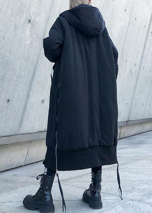 Fine black winter parkas oversize hooded zippered winter coats