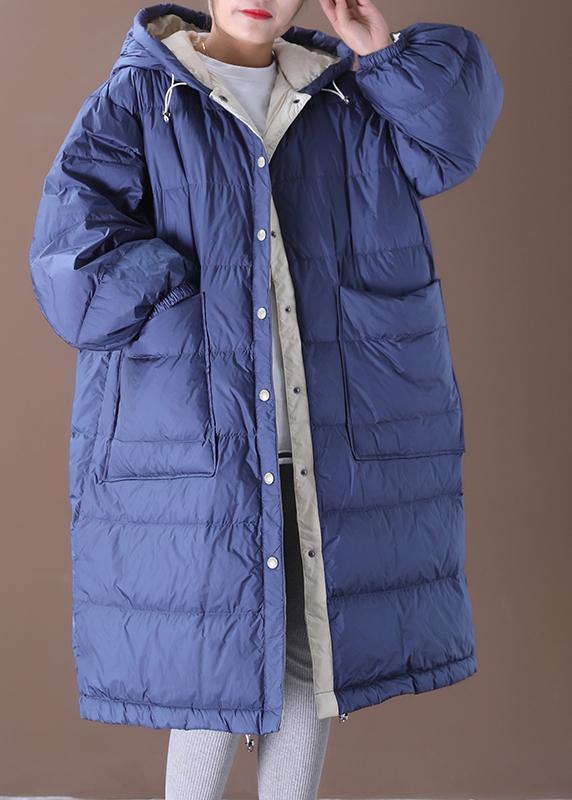 Fine blue cotton blend coat plus size clothing snow jackets hooded pockets Luxury Jackets