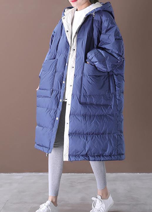 Fine blue cotton blend coat plus size clothing snow jackets hooded pockets Luxury Jackets