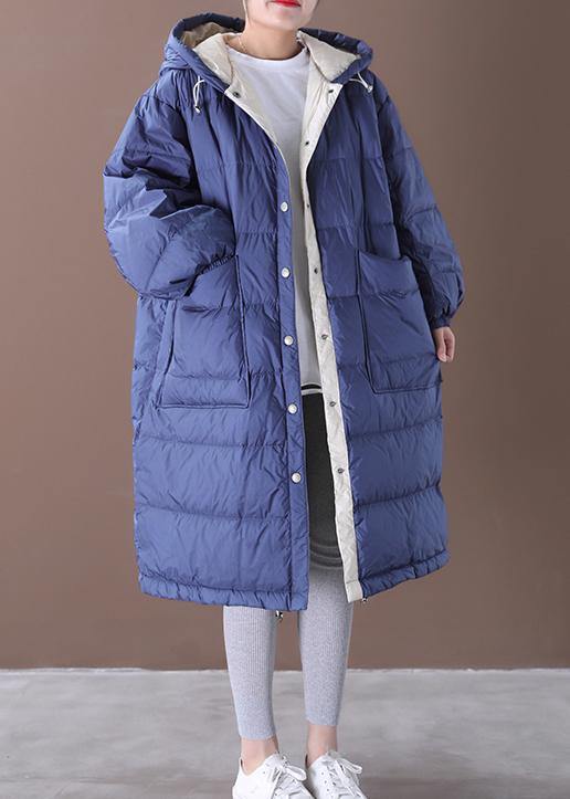 Fine blue cotton blend coat plus size clothing snow jackets hooded pockets Luxury Jackets