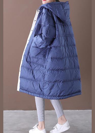 Fine blue cotton blend coat plus size clothing snow jackets hooded pockets Luxury Jackets