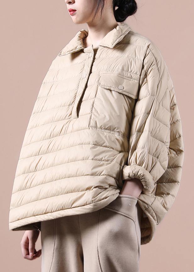 Fine khaki down coat trendy plus size snow jackets lapel pockets women winter outwear