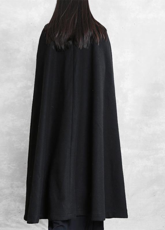 Fine oversize long coat black pockets Extra large hem woolen outwear