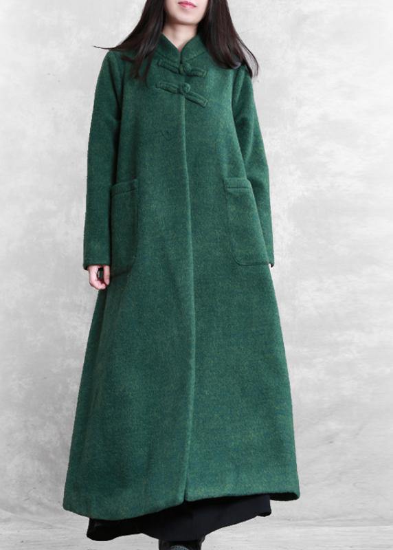 Fine plus size Coats coat green stand collar pockets woolen coats