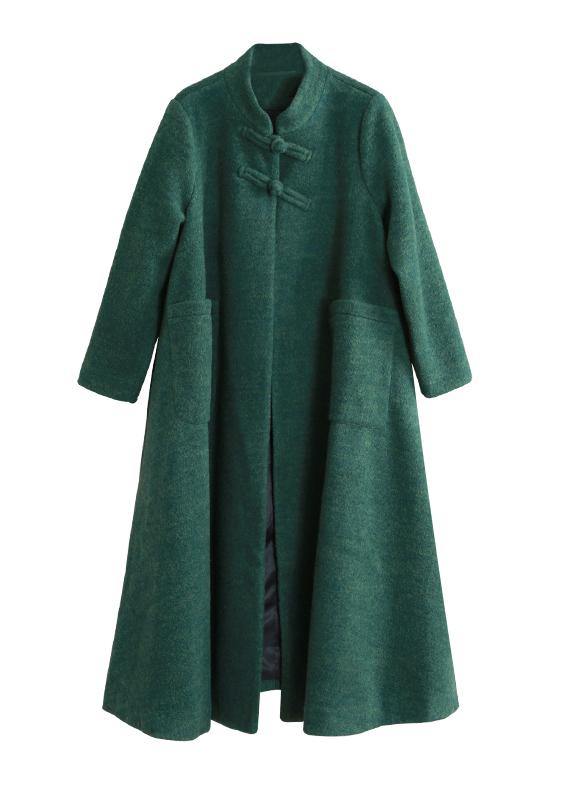 Fine plus size Coats coat green stand collar pockets woolen coats