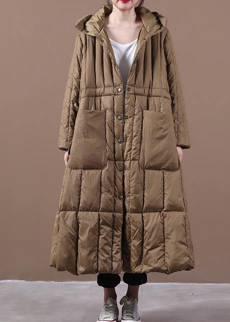 Fine plus size Winter Winter overcoat chocolate hooded pockets goose Down coat