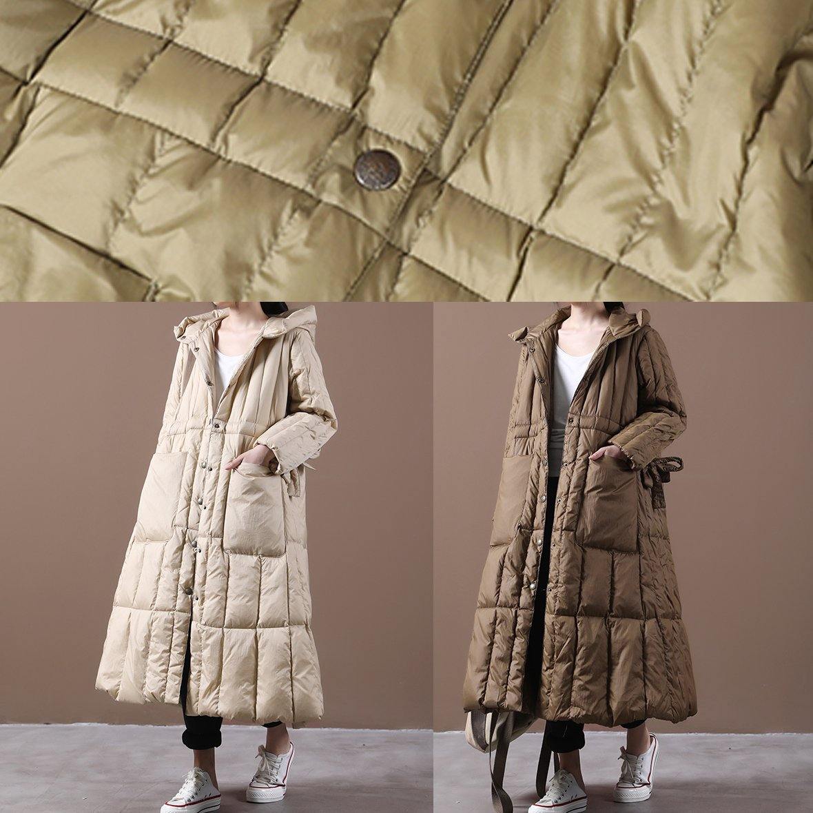 Fine plus size Winter Winter overcoat chocolate hooded pockets goose Down coat