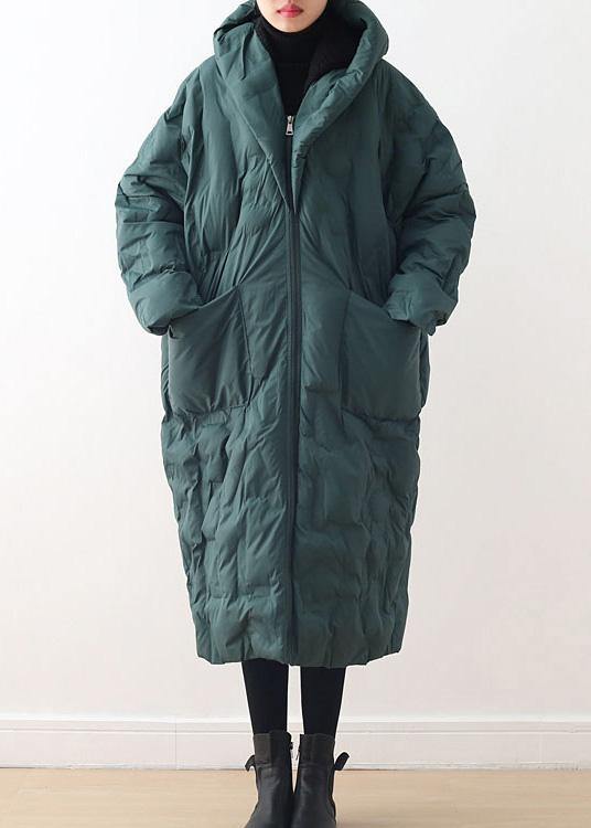 Fine plus size clothing winter jacket hooded coats green zippered down jacket woman