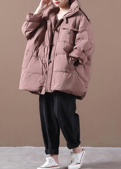 Fine plus size snow jackets pink hooded zippered goose Down coat