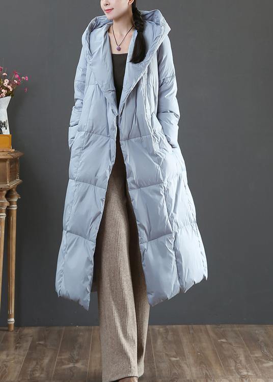 Fine plus size winter jacket coats blue hooded pockets warm coat