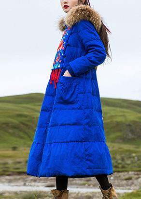 Fine plus size womens parka embroidery overcoat blue hooded goose Down coat