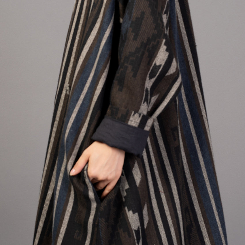 Fine striped long coat trendy plus size V neck asymmetric Coats Elegant Batwing Sleeve jackets