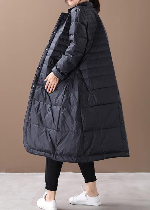 Fine trendy plus size womens parka coats black Notched pockets goose Down coat