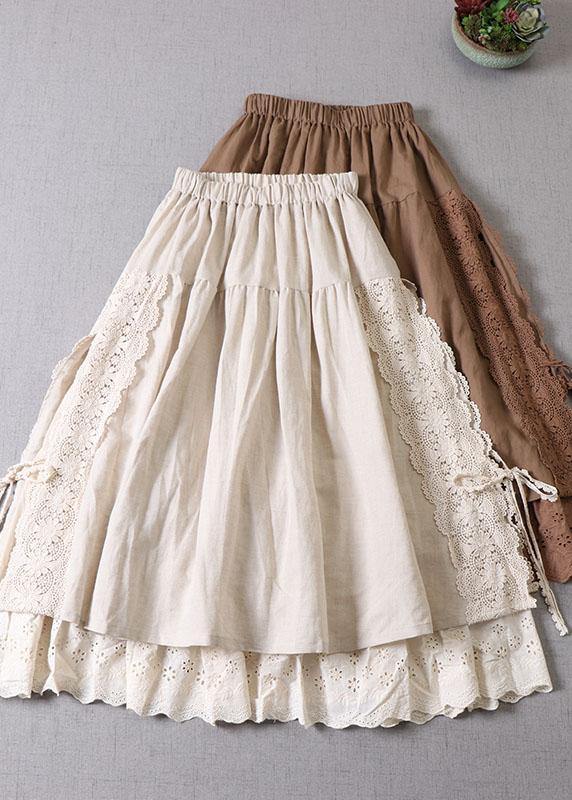 Fitted Beige Hollow Out Wrinkled Fall Patchwork Skirts