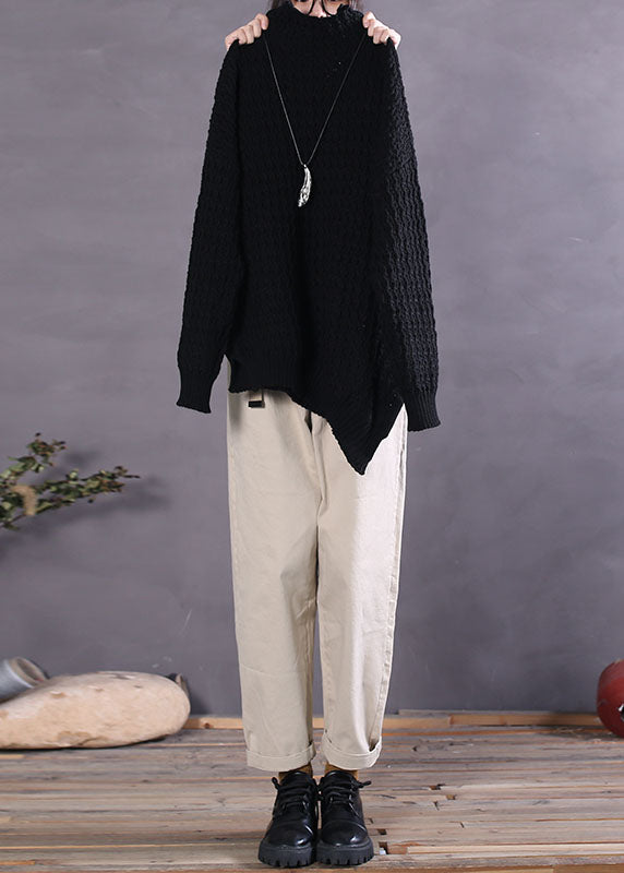 Fitted Black Asymmetrical Knit Sweaters Spring