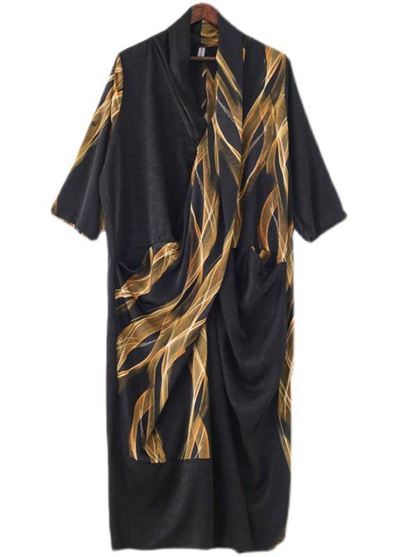 Fitted Black Print Chiffon asymmetrical design Summer Holiday Dress