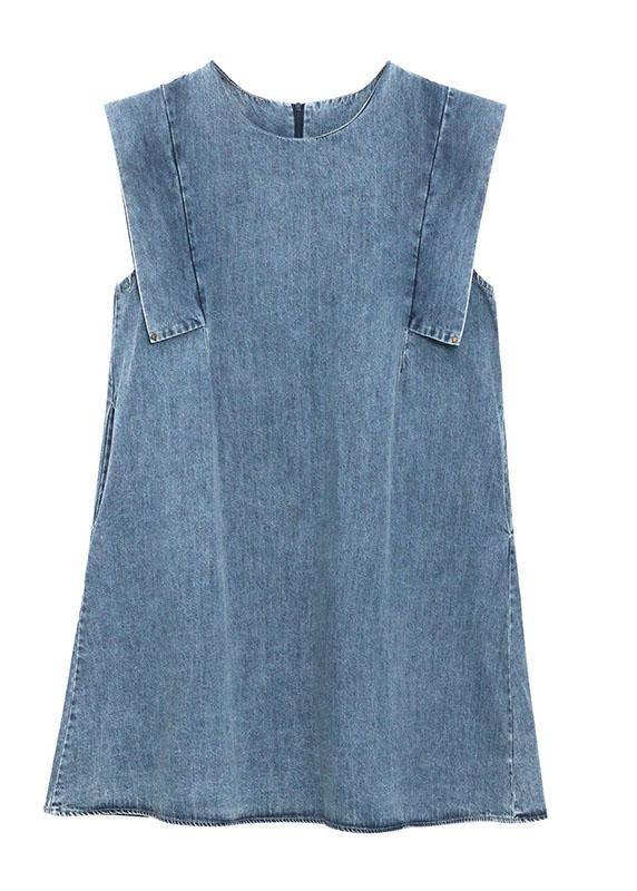 Fitted Light Blue Patchwork Denim Shift Dress Summer