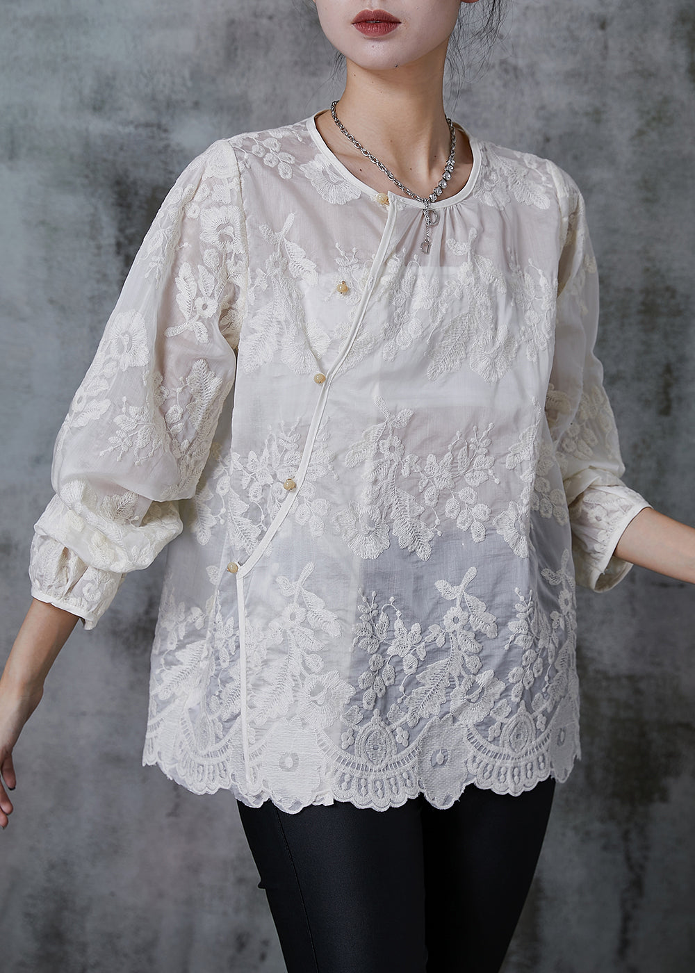 Fitted White Embroidered Cotton Shirt Summer