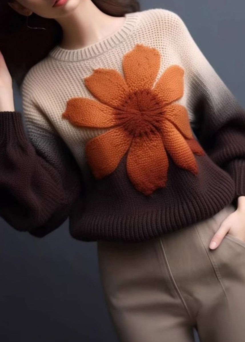 Floral Gradient Color Cozy Knit Pullover Sweaters Spring