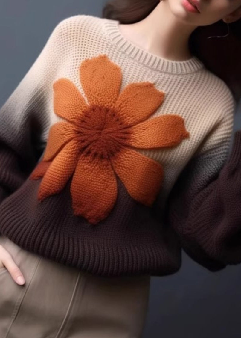 Floral Gradient Color Cozy Knit Pullover Sweaters Spring