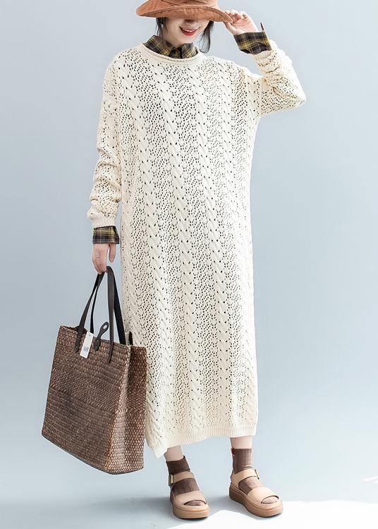 For Spring beige Sweater weather Street Style o neck hollow out Mujer knit dresses