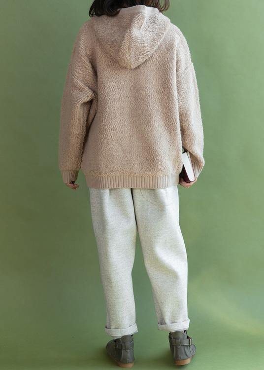 For Spring beige knit coats casual winter hooded knitted coat