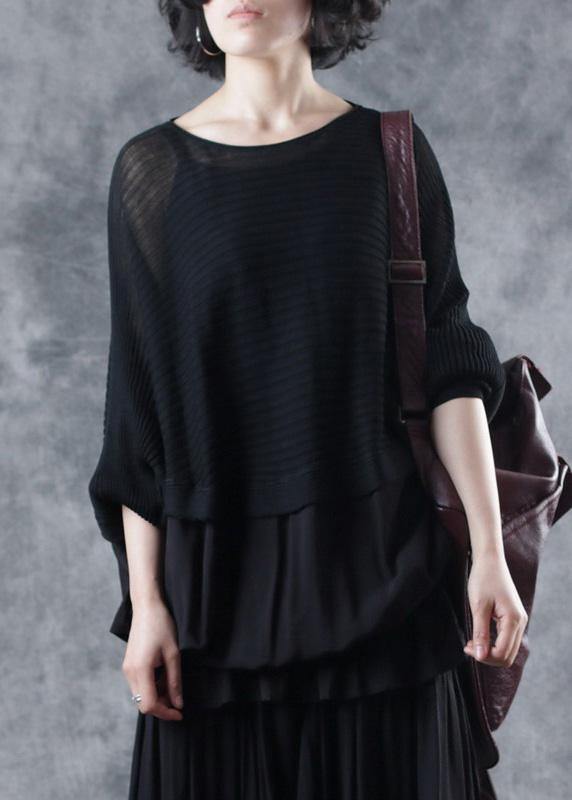 For Spring black knitted clothes casual o neck knitted blouse Batwing Sleeve