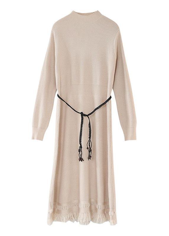 For Spring tassel Sweater weather fashion beige Hipster knitted dress