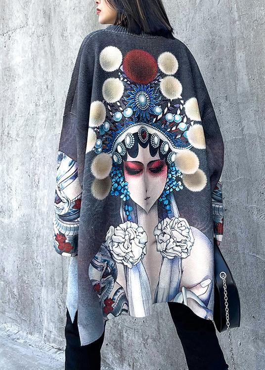 For Work Peking Opera Face Clothes O Neck Trendy Plus Size Knit Sweat Tops