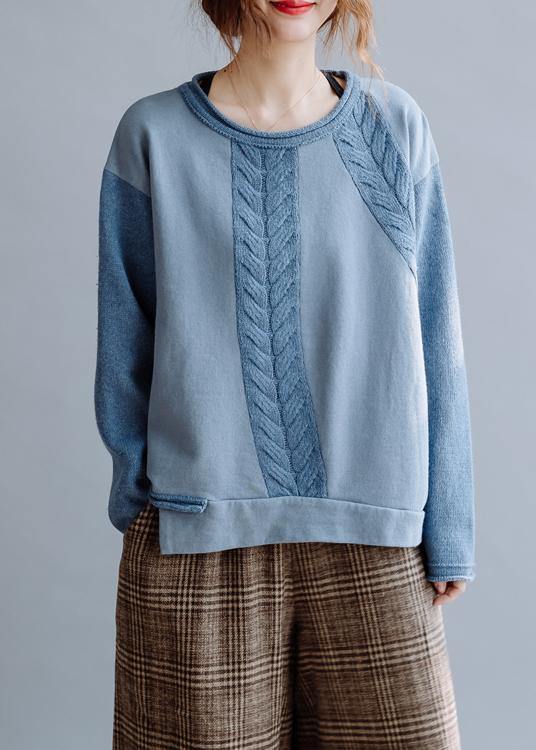 For Work blue crane tops o neck casual knitted blouse