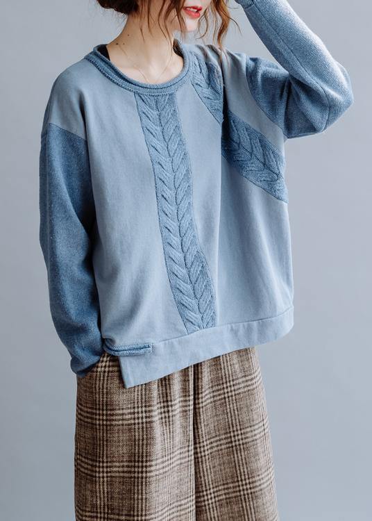 For Work blue crane tops o neck casual knitted blouse