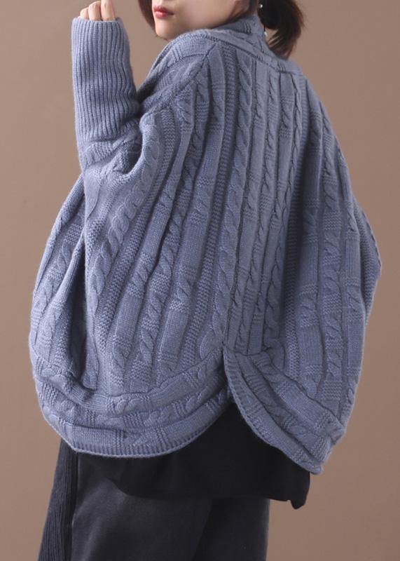 For Work blue knit cardigans fall fashion winter asymmetric knitwear