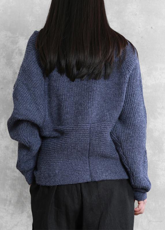 For Work blue knitted clothes plus size knit sweat tops v neck Batwing Sleeve