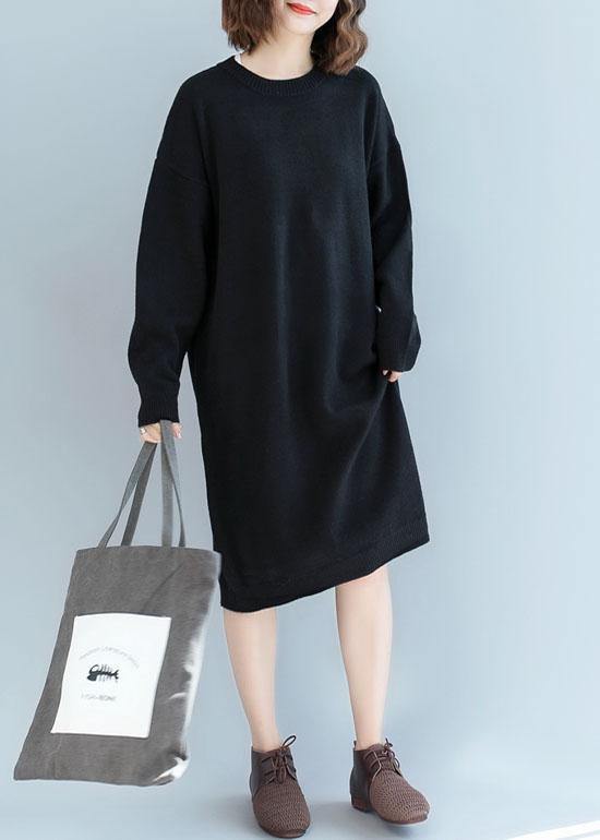 For Work o neck Sweater weather Beautiful black Hipster knit dress fall