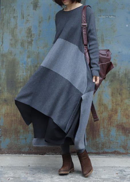 For Work side open Sweater patchwork dress outfit Quotes gray Ugly knit dress