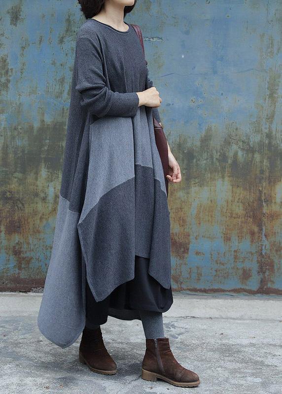 For Work side open Sweater patchwork dress outfit Quotes gray Ugly knit dress