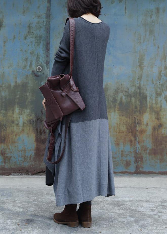 For Work side open Sweater patchwork dress outfit Quotes gray Ugly knit dress