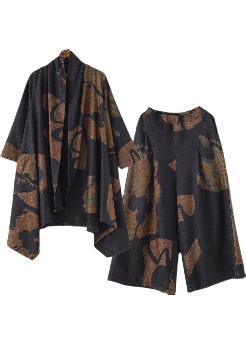 French Apricot Black Pockets Asymmetrical Design Fall Two Pieces Set Long sleeve