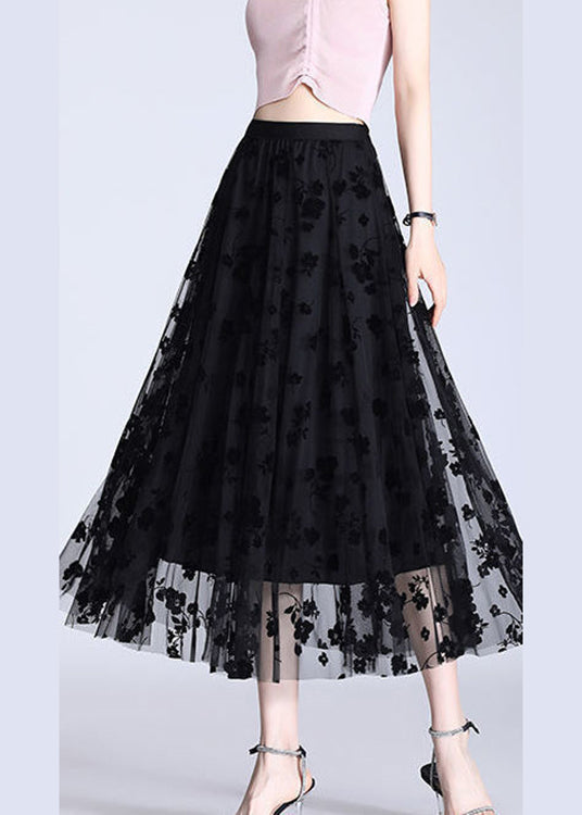 French Black Elastic Waist Print Pencil Fall Skirt