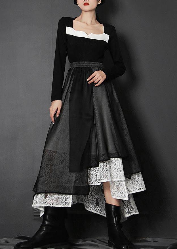 French Black Hollow Out asymmetrical design Summer Skirts