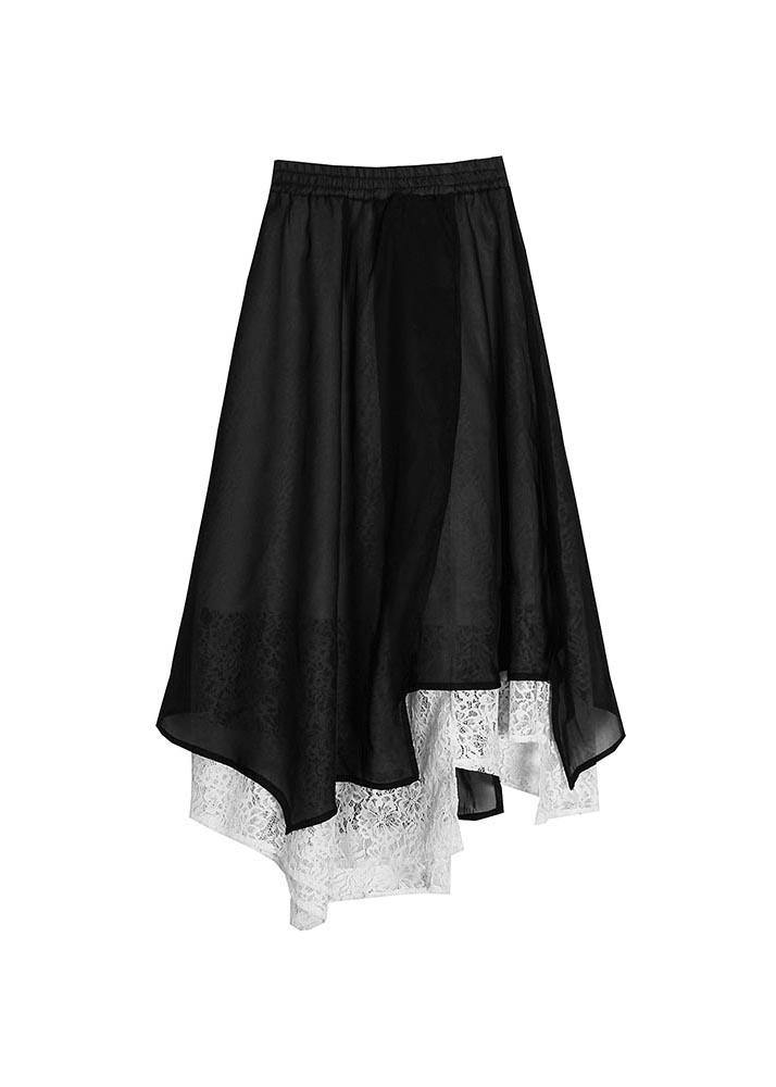 French Black Hollow Out asymmetrical design Summer Skirts