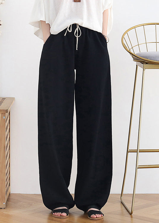 French Black Oversized Draping Linen Wide Leg Pants Fall