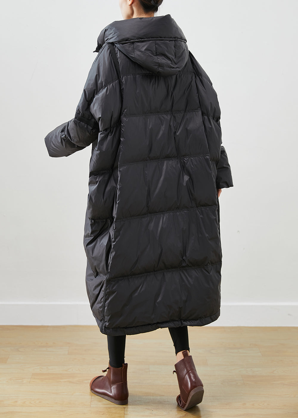 French Black Oversized Drawstring Duck Down Jacket In Winter