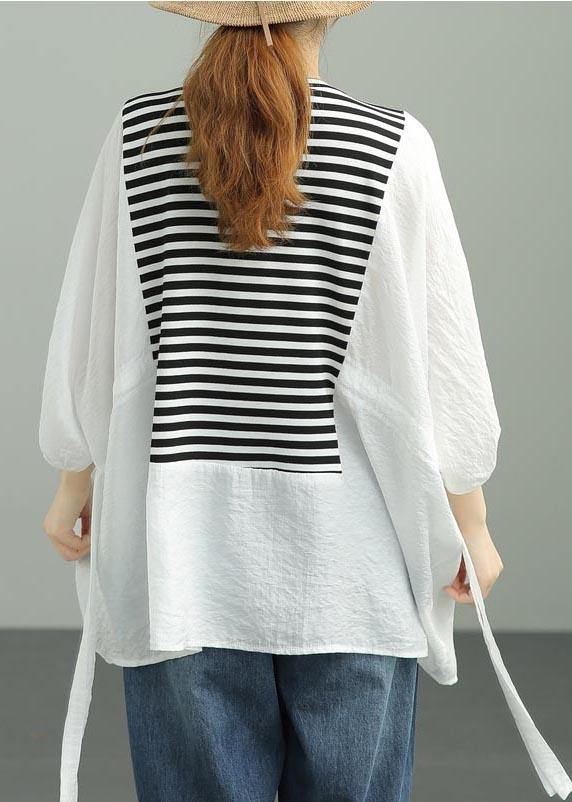 French Black Patchwork Striped Cotton Tee Summer