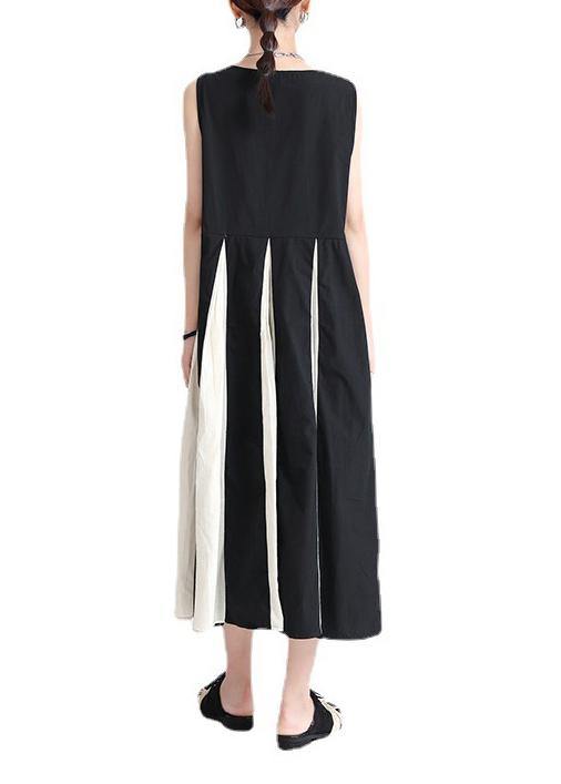 French Black Patchwork White Sleeveless Maxi Dress Summer