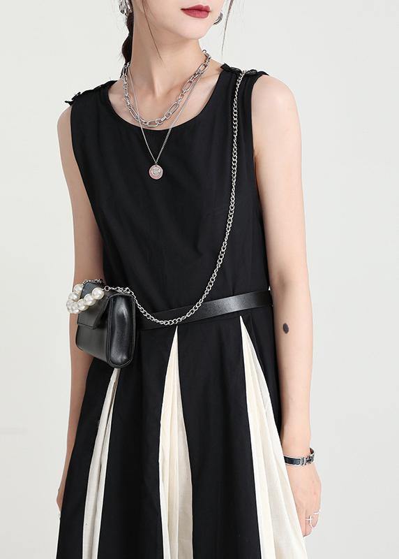 French Black Patchwork White Sleeveless Maxi Dress Summer