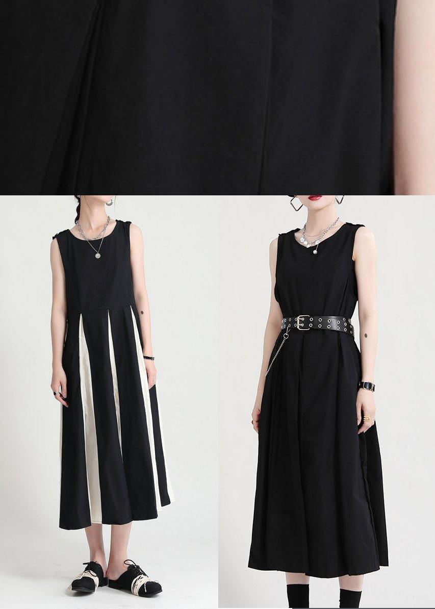 French Black Patchwork White Sleeveless Maxi Dress Summer