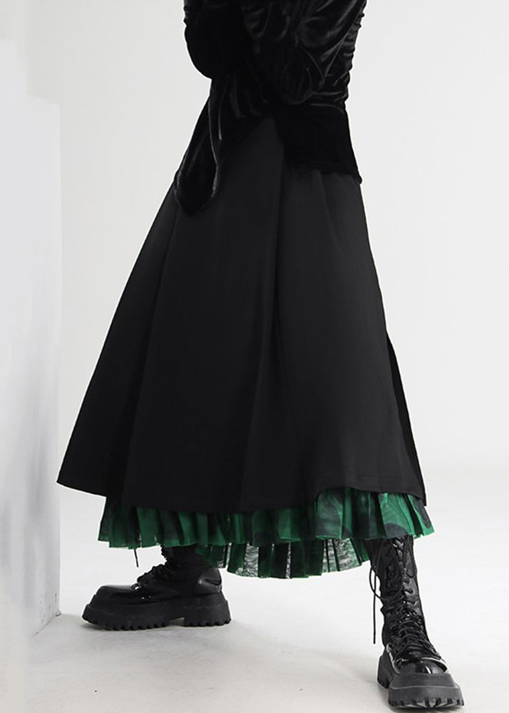 French Black Side Open Tulle Patchwork Skirts Spring