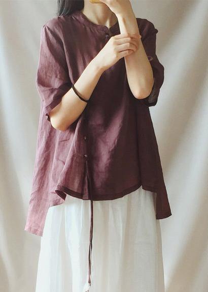 French Chocolate Shirts Women Stand Collar Asymmetric baggy Blouse