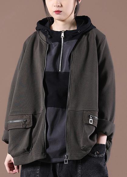 French Chocolate Pockets Spring Hoodies Outwear